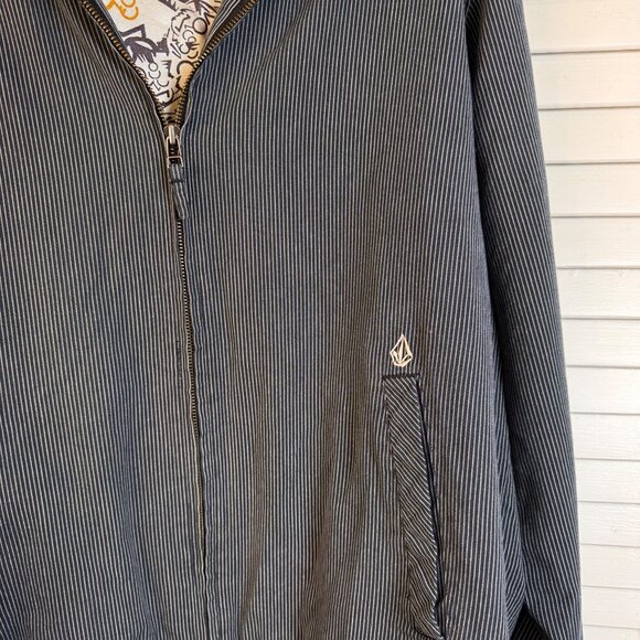 Volcom Mens Medium Queso Pinstripe Jacket Pacsun zip up With Graphic Lining - Picture 6 of 9